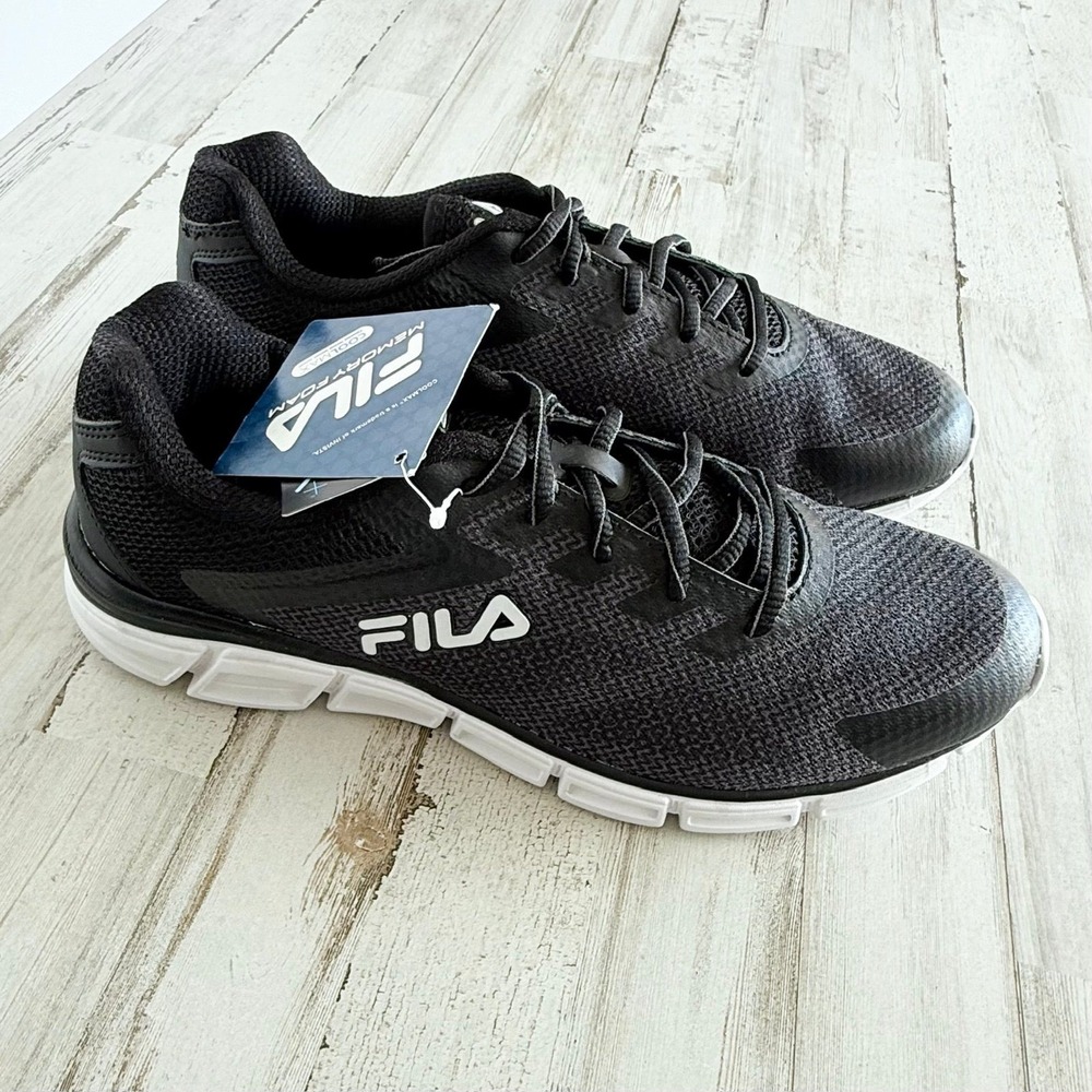 FILA Memory Foam Coolmax Athletic Sneakers Men's 9.5 Black Shoes 1RM00647 NWT